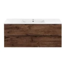 Vincea Тумба подвесная Mia 120 см, темное дерево с белой раковиной VMC-2MC120RW;VBS-13120