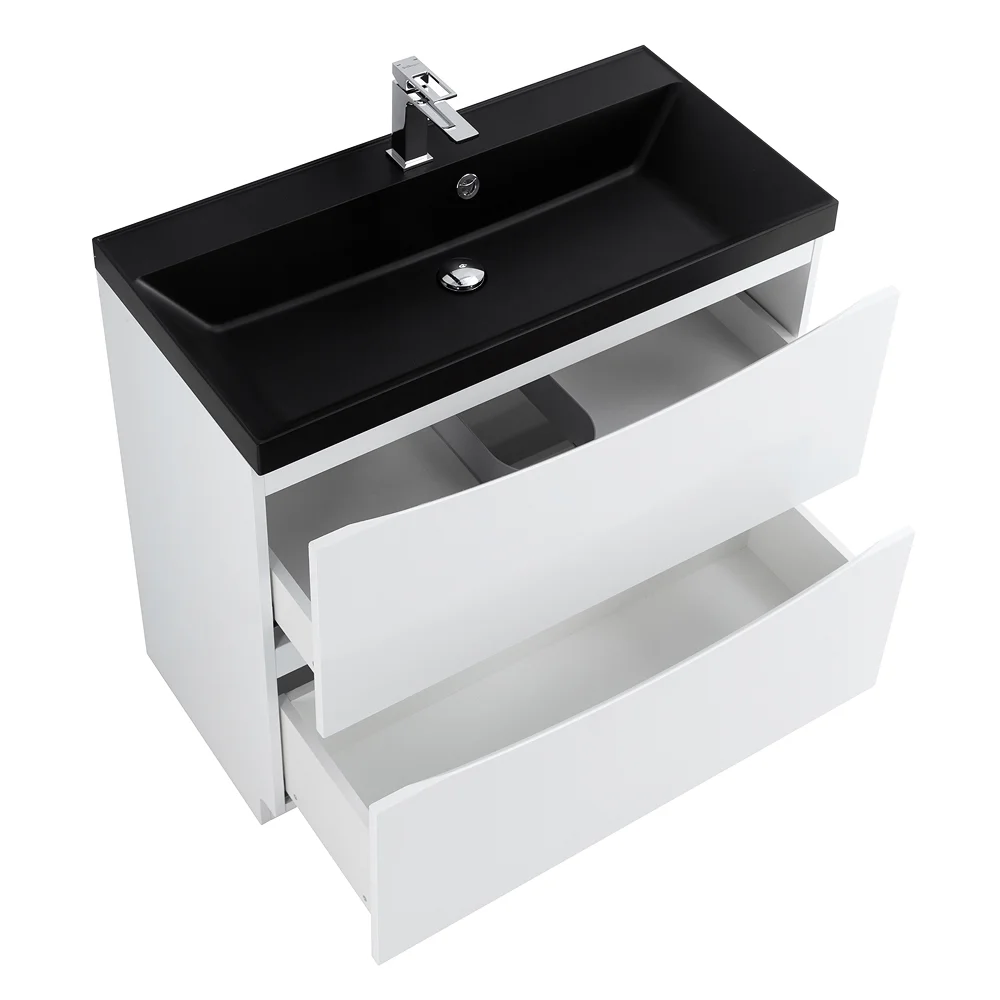 Приобрести belbagno тумба с раковиной marino 80 см, напольная bianco lucido, чёрная раковина