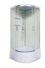 Loranto Душевая кабина NEO 90x90x(170+38) с высоким поддоном 38см, прозрачное закаленное стекло 4 мм, задние стеклянные стенки белые, с двумя полками, профиль серебро (CS-22011)