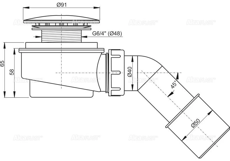 Приобрести сифон для душевого поддона alcaplast a471cr ø60
