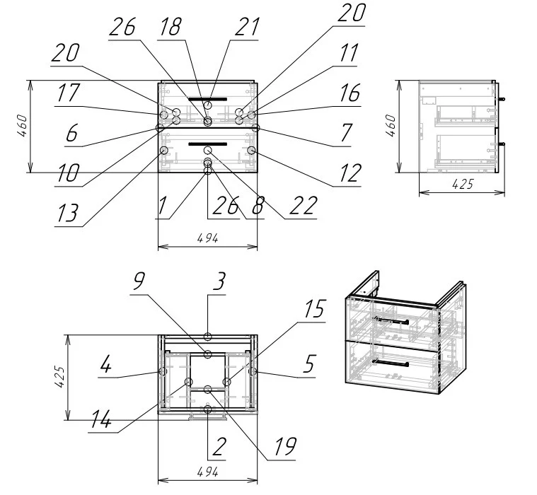 Приобрести тумба подвесная с раковиной cersanit lara 50 см, 2 ящика, белый