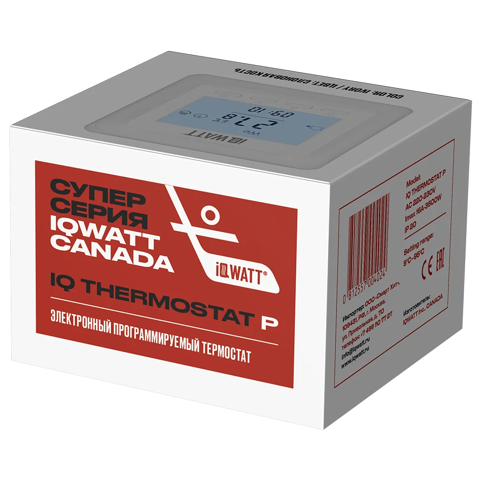 Приобрести iqwatt электронный терморегулятор iq thermostat р (white), ж\к экран