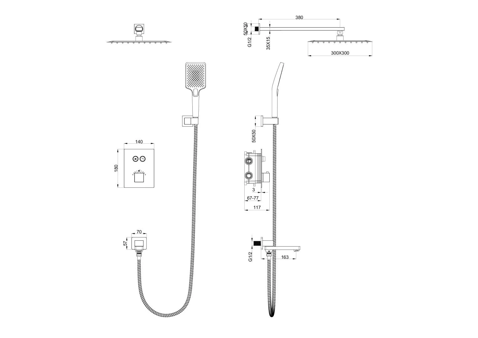 Приобрести душевая система с термостатом встраиваемая wonzon & woghand, хром (ww-88929003-cr)