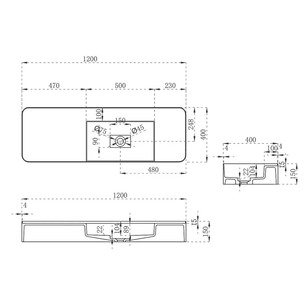Приобрести vincea раковина подвесная solid surface 120х40 см, белая матовая vwb-6s412mw