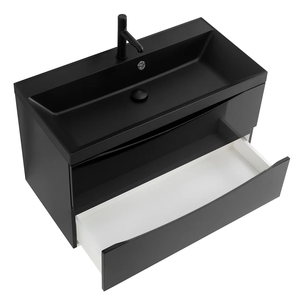 Приобрести belbagno тумба с раковиной marino 90 см, подвесная nero lucido, чёрная раковина