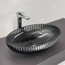 Comforty Раковина накладная CF24006 50х35 см, стеклянная серый дым