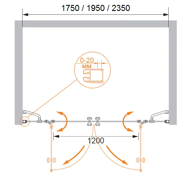 Приобрести cezares дверь душевая elena 195x195см elena-w-b-22-200-p-cr