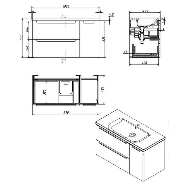 Приобрести caprigo тумба с раковиной termin-albero 100 см, правая, дюна, шпон