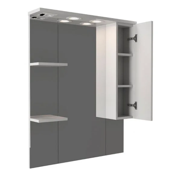 Приобрести mirsant зеркало шкаф сандра 80 см, с подсветкой, белый, правый ут000046037