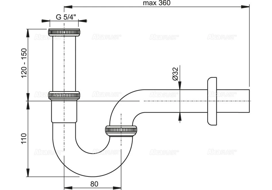 Приобрести сифон для умывальника alcaplast dn32