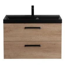 BelBagno Тумба с раковиной AURORA 80 см, подвесная Rovere Nebrasca Nature, чёрная раковина