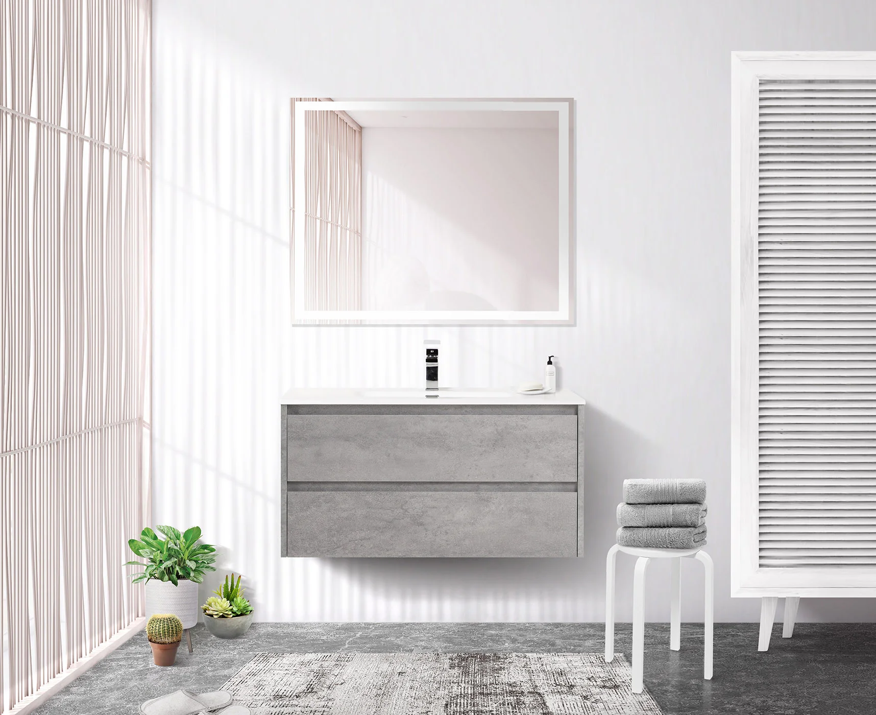 Приобрести belbagno тумба с раковиной kraft 80 см, подвесная cemento grigio, белая раковина