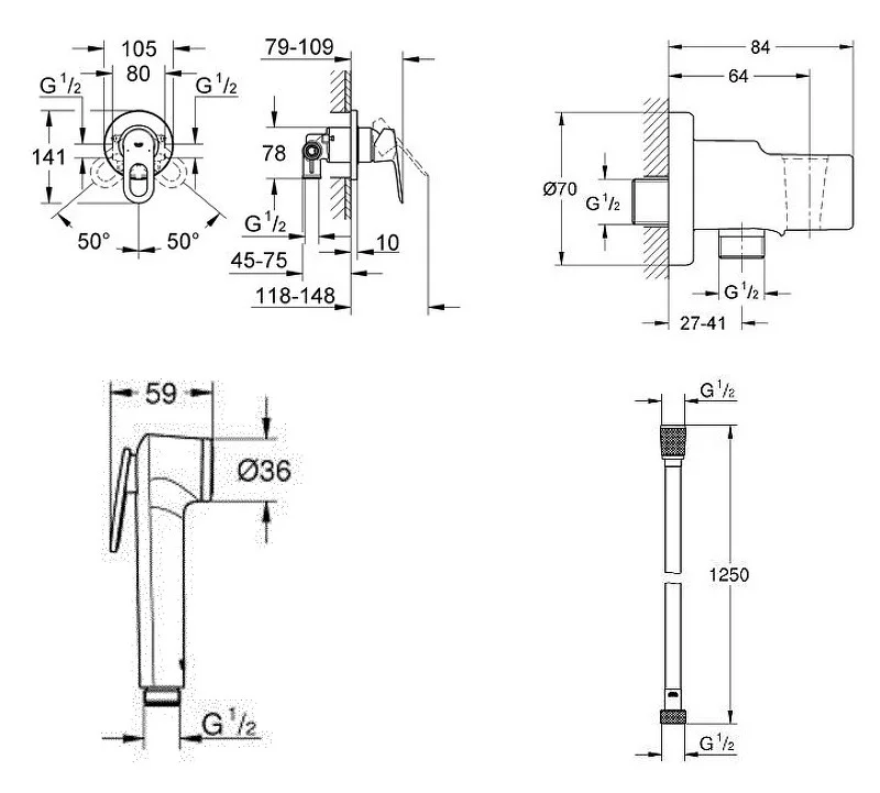 Приобрести 1grohe комплект гигиенического душа со смесителем bauloop, хром 124895
