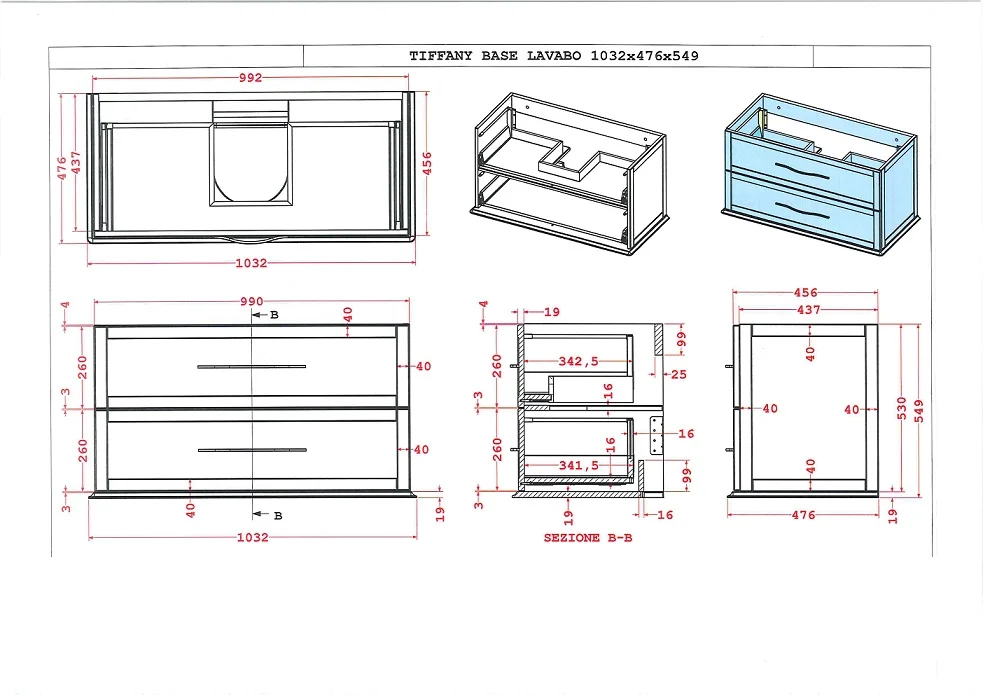 Приобрести cezares тумба подвесная с раковиной tiffany 100 см grigio nuvola, серая 55243