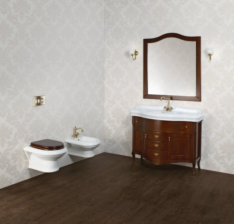 Приобрести cezares подвесной унитаз king palace с деревянным сиденьем микролифт, белый\орех\хром