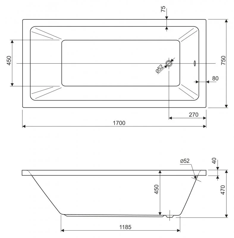 Приобрести cezares акриловая ванна plane solo 170x75см, plane solo-170-75-45-w37