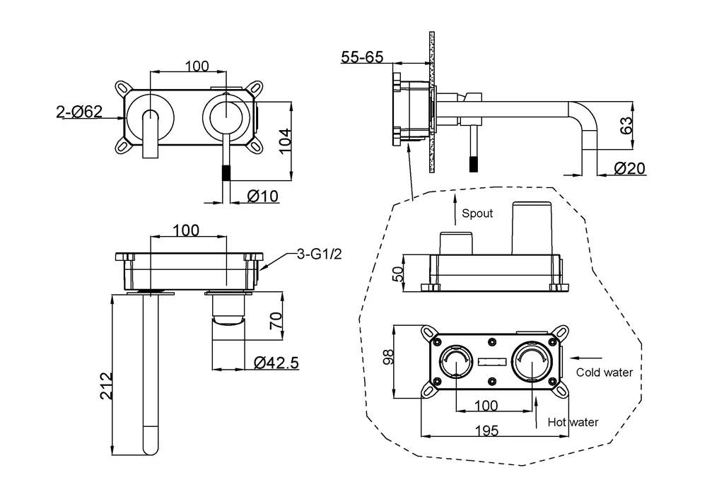 Приобрести boheme смеситель для раковины uno, настенный, белый\золото 465-wg