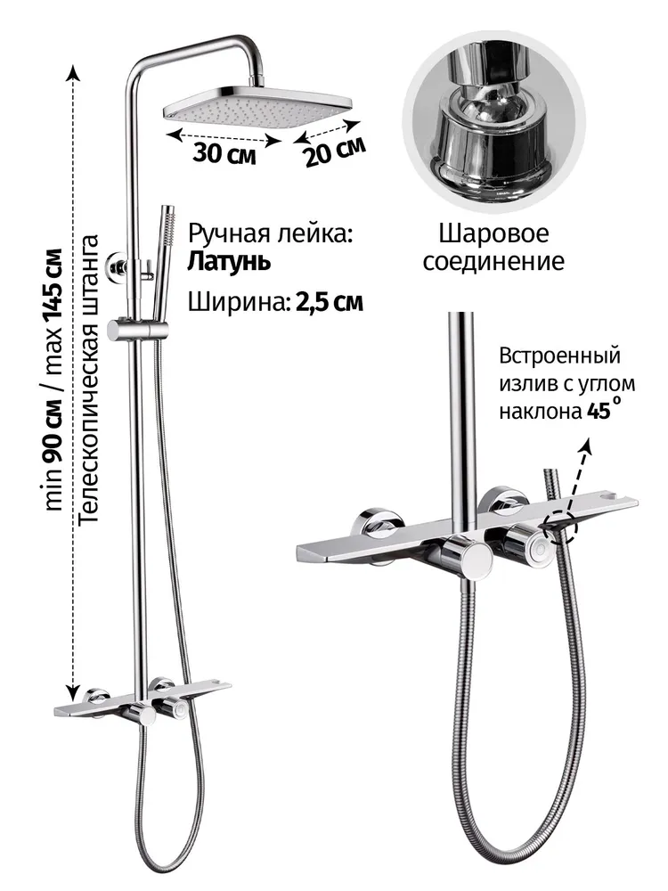 Приобрести grocenberg душевая система с термостатом, хром gb7038cr