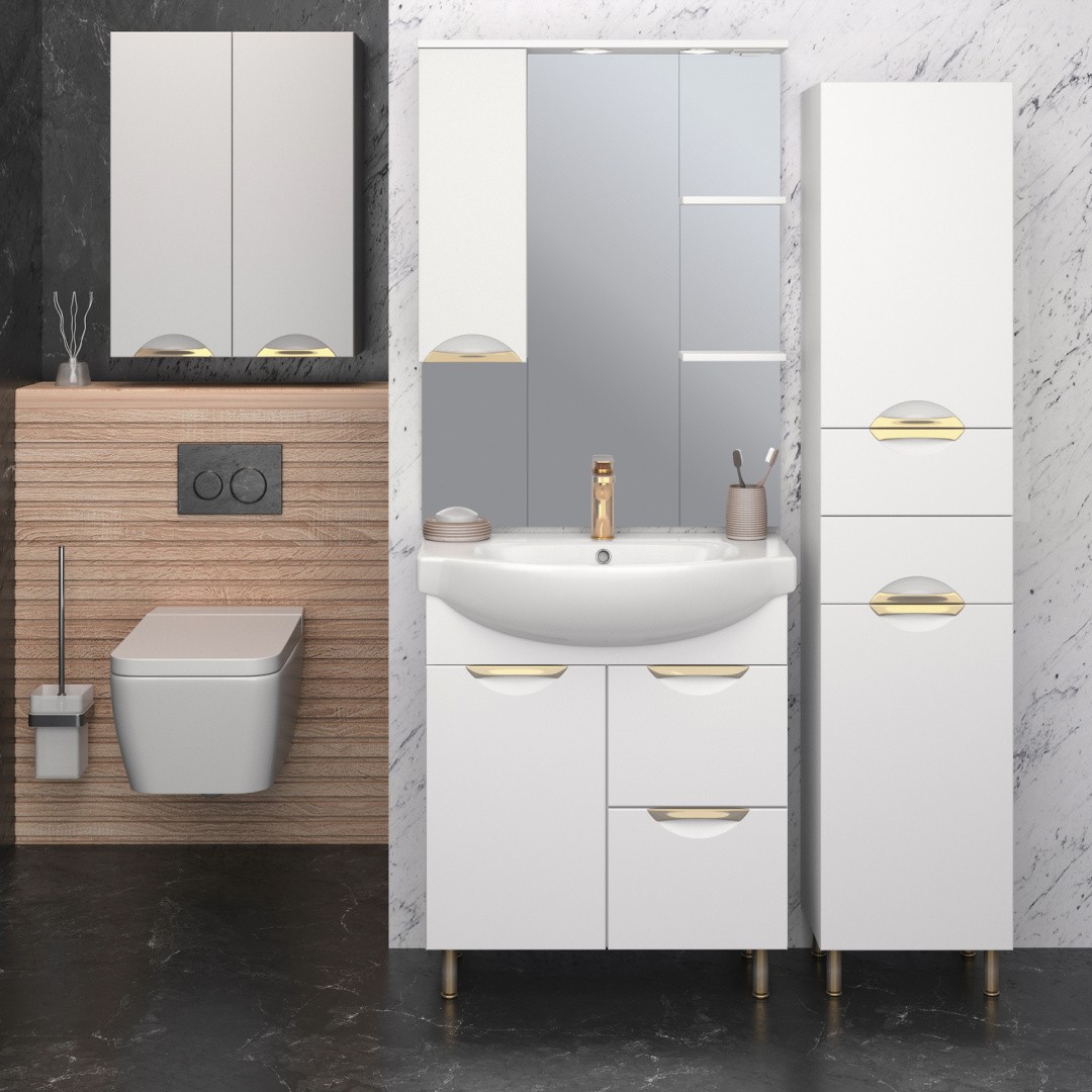 Приобрести aqua de marco зеркало-шкаф eleganse 75 см, левое, белый\золото 1075gele/l