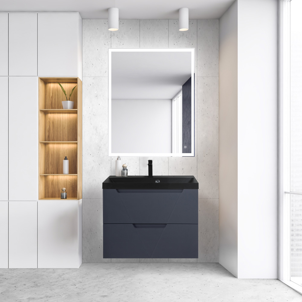 Приобрести belbagno тумба с раковиной vittoria 80 см, подвесная grigio opaco, чёрная раковина