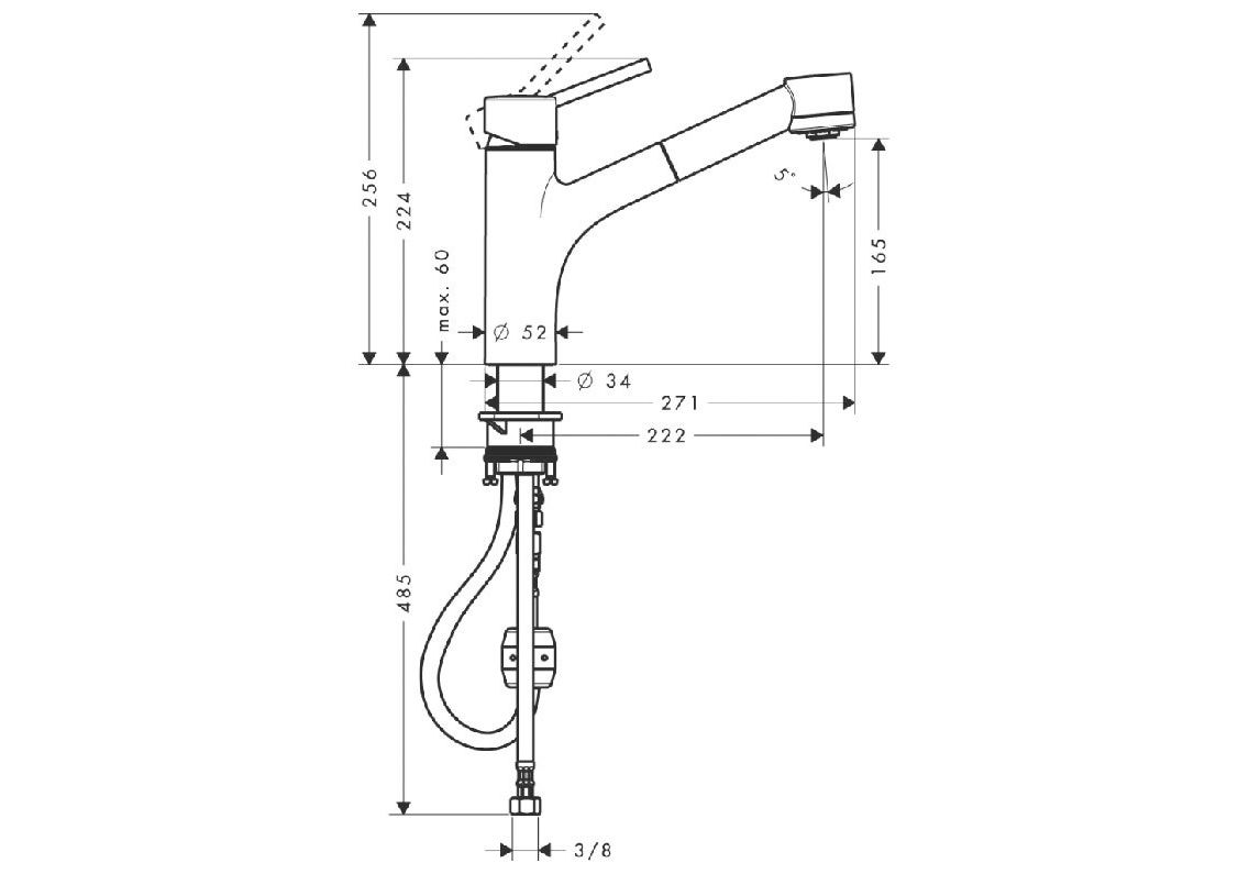 Приобрести 32841000 talis s смеситель для кухни, однорычажный, с выдвижным душем, ½’