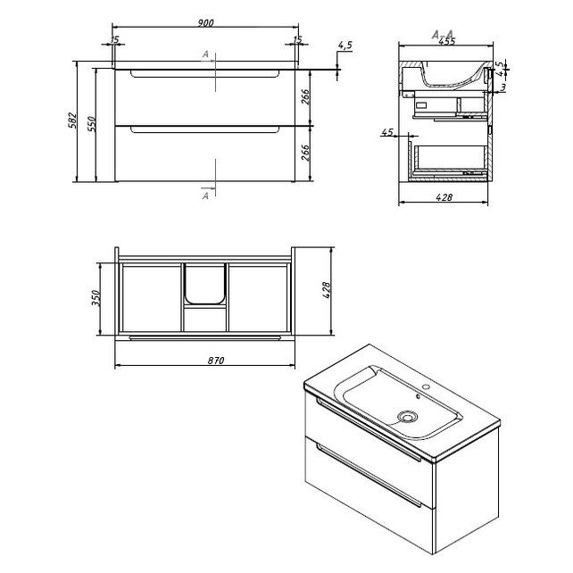 Приобрести caprigo тумба с раковиной termin-smalty 90 см, графит, эмаль