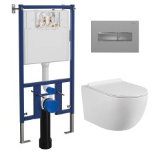 LORANTO Инсталляция с кнопкой Line хром матовая + унитаз FATTO с сиденьем микролифт (4501+7321+CS-0017HM)