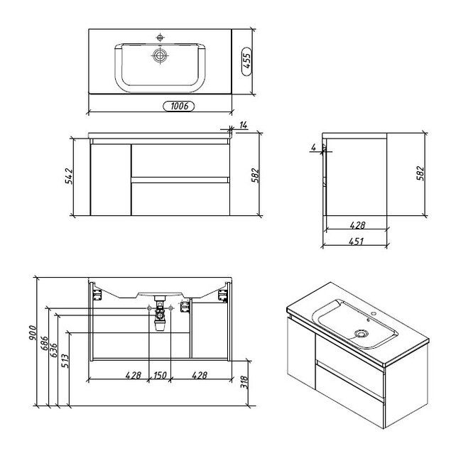 Приобрести caprigo тумба с раковиной forte-albero 100 см, левая, палисандр, шпон