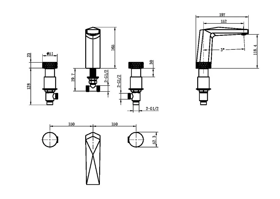 Приобрести boheme смеситель для раковины venturo, врезной, черный\золото 150-bg-diamond