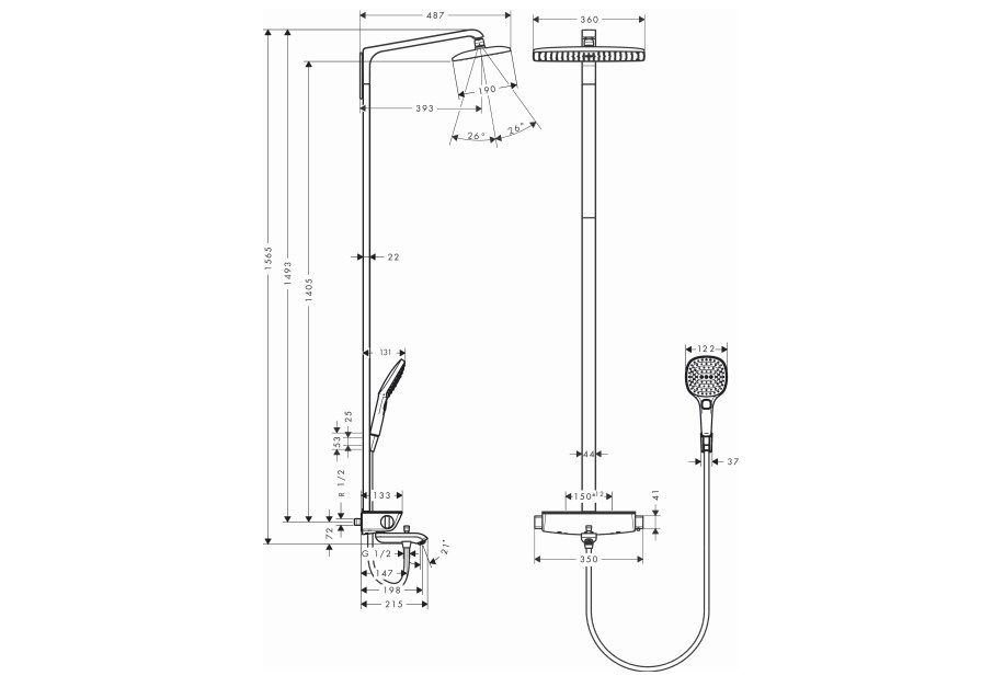 Приобрести душевая система с термостатом hansgrohe raindance select e 360 showerpipe 27113400
