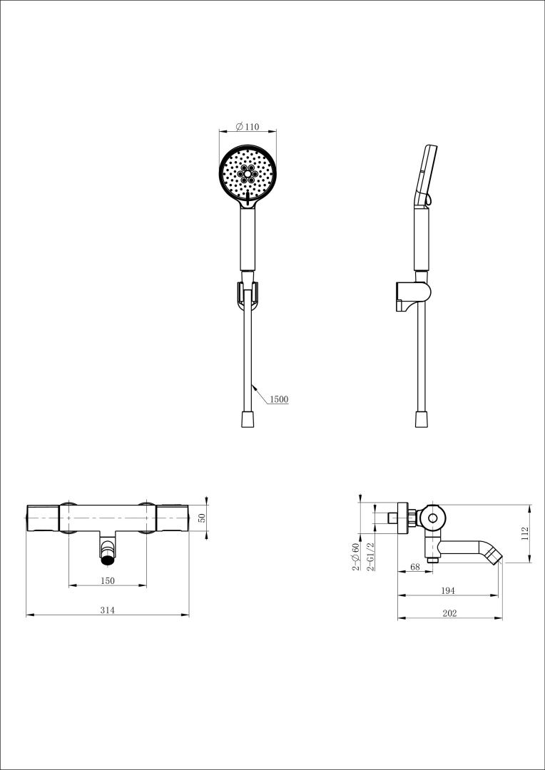 Приобрести смеситель для ванны с душем и термостатом wonzon & woghand inn 2, черный матовый (ww-a2006-a1-mb)