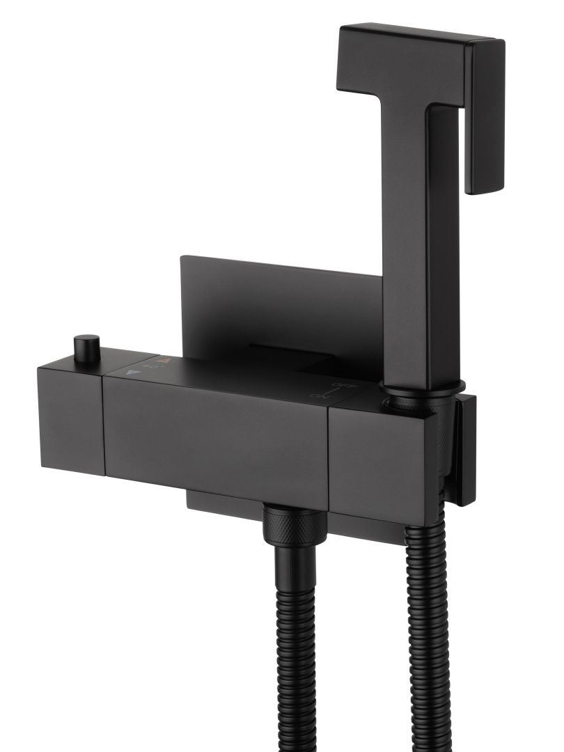 Приобрести смеситель с гигиеническим душем и термостатом встраиваемый wonzon & woghand, черный матовый (ww-88819903-mb)