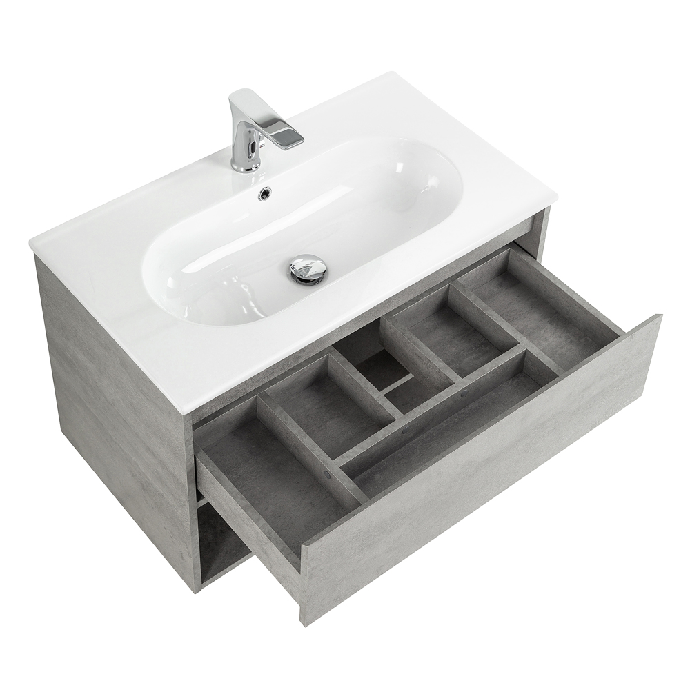 Приобрести belbagno тумба c раковиной kraft 80 см, с одним ящиком и полкой, подвесная cemento grigio, белая раковина