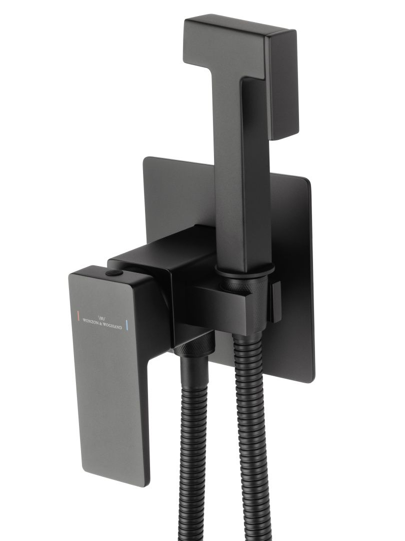 Приобрести смеситель с гигиеническим душем встраиваемый wonzon & woghand cube 2.0, черный матовый (ww-88829068-mb)
