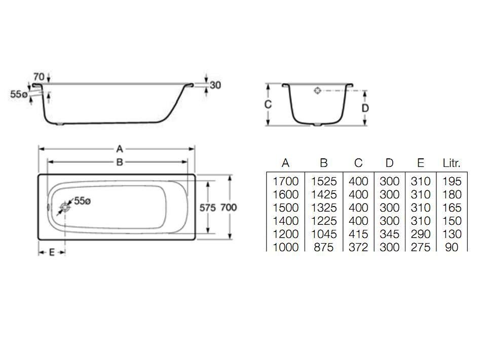 Приобрести ванна стальная roca contessa 150x70 см, 7.2360.6.000.o