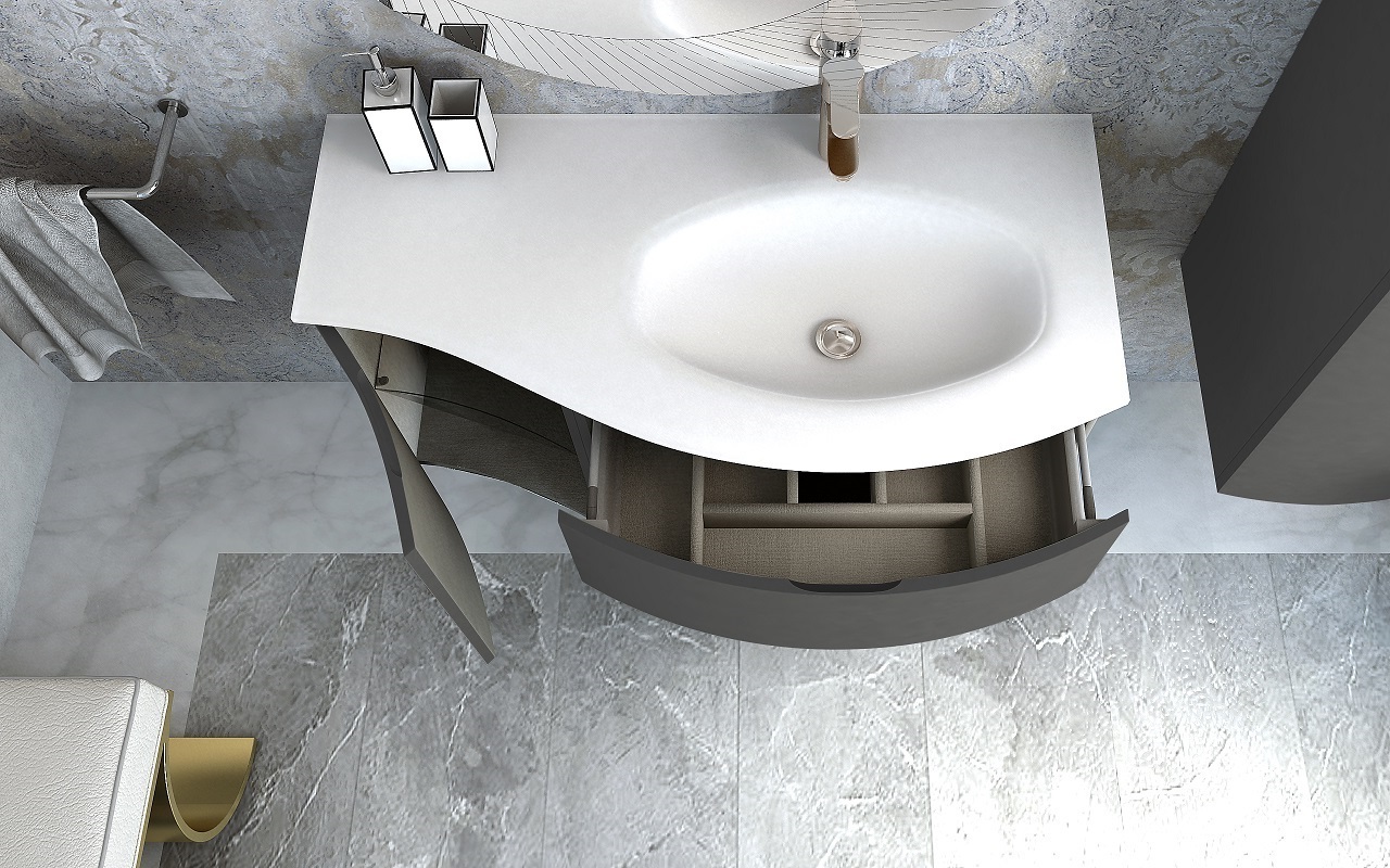 Приобрести cezares тумба подвесная с раковиной vague 104 grigio talpa opaco, правосторонняя, серая 54905