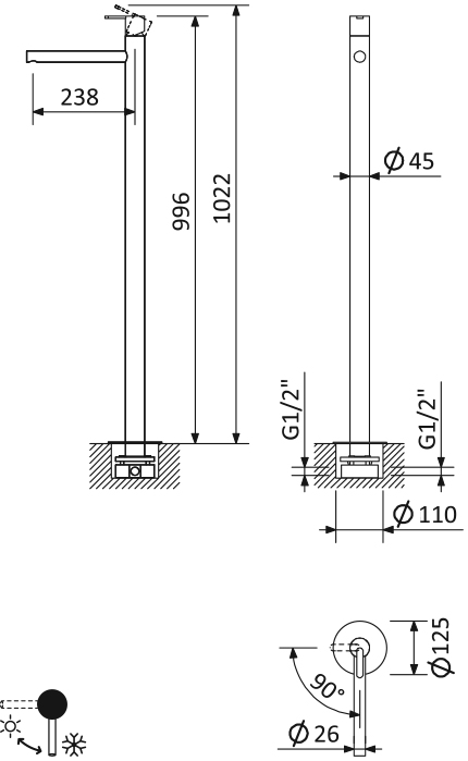 Приобрести cezares напольный смеситель для раковины leaf-tvp-l-nop