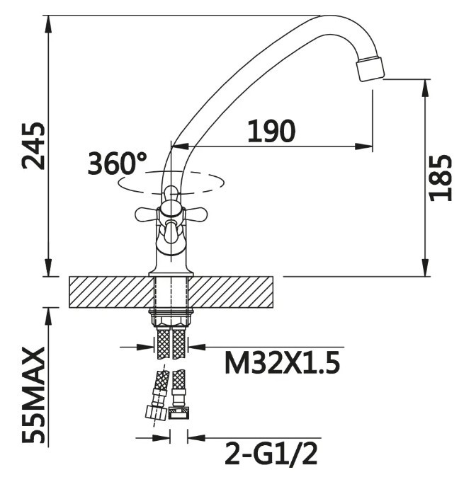 Приобрести смеситель для кухни vieir deotis 245 мм, хром v120122