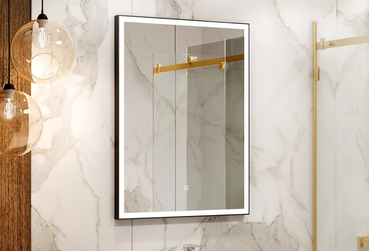 Приобрести continent зеркало с подсветкой frame black 60х80 см, черное