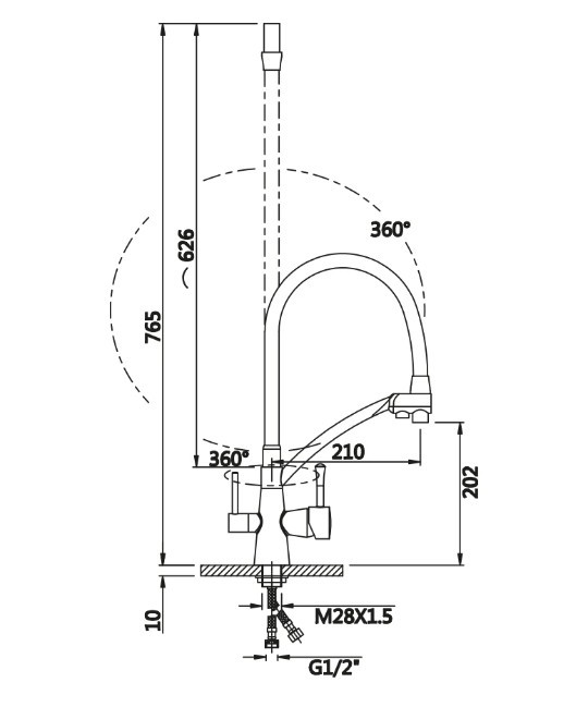 Приобрести смеситель для кухни vieir kitchen с гибким изливом, черный\хром v15007
