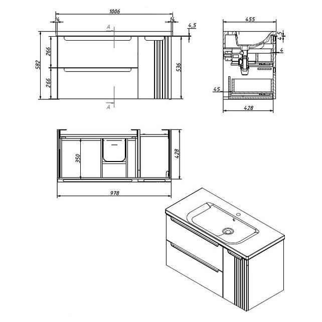 Приобрести caprigo тумба с раковиной termin-albero meta 100 см, правая, палисандр, шпон