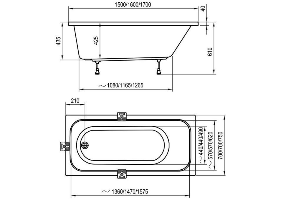 Приобрести акриловая ванна ravak domino 160x70 см c621000000