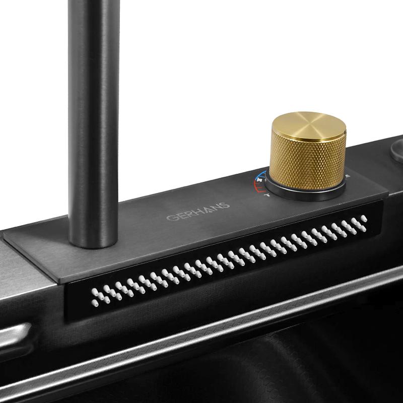 Приобрести gerhans кухонная мойка 75х45 см, функциональная, графит\декор