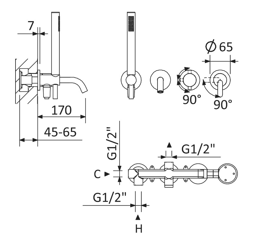 Приобрести cezares встраиваемый смеситель для ванны и душа leaf-vdim3-d-l-nop