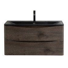 BelBagno Тумба с раковиной ACQUA 100 см, подвесная Rovere Nature Grigio, чёрная раковина