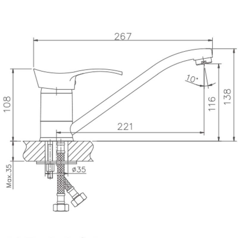 Приобрести haiba смеситель для кухни 267 мм, хром hb-4401
