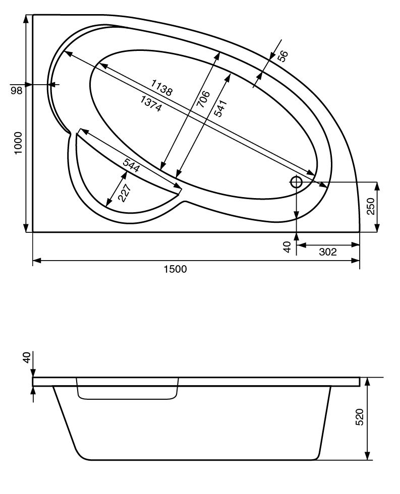 Приобрести акриловая ванна, асимметричная шри-ланка 150х100 см правосторонняя, белая