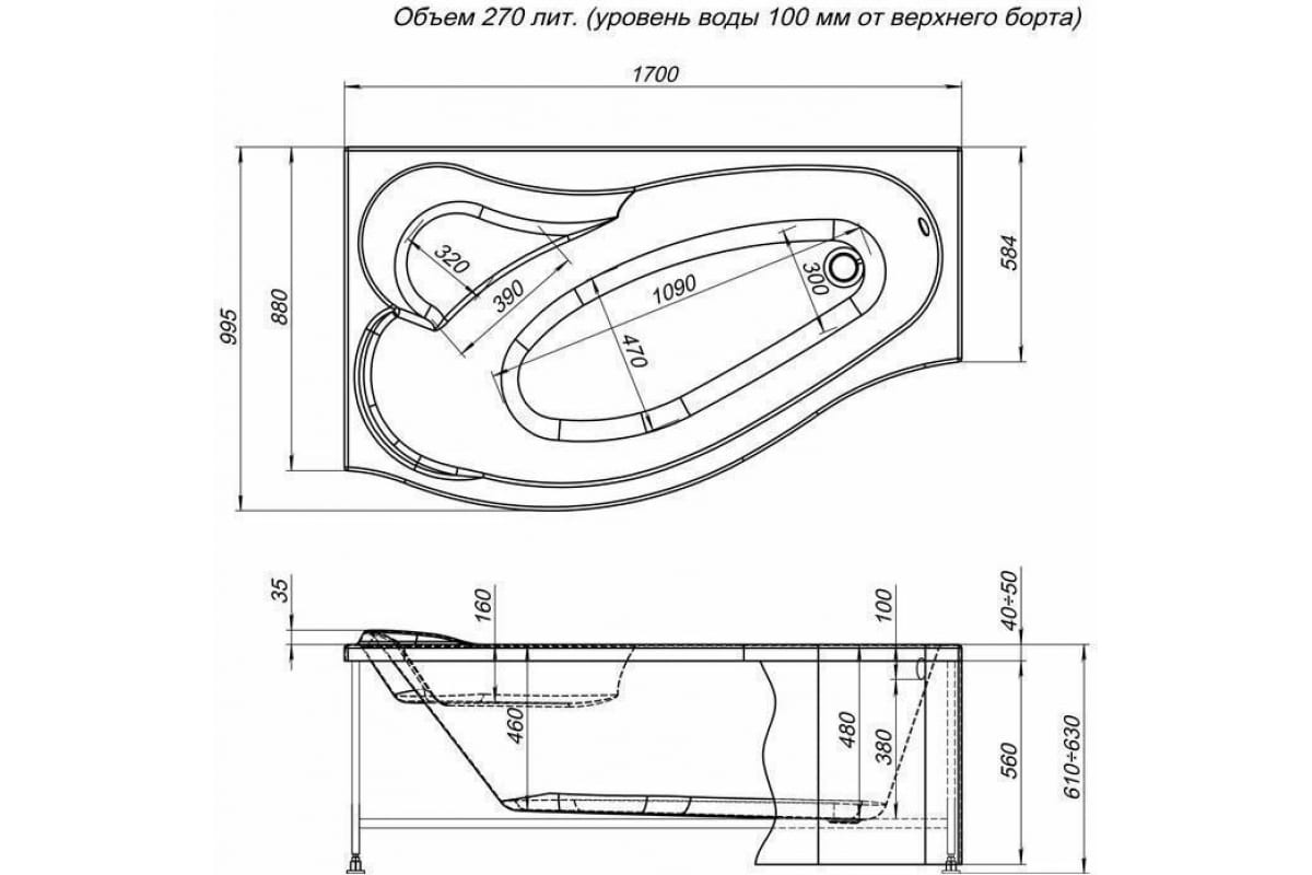 Приобрести aquanet акриловая ванна palma 170x90 см, белая, левая