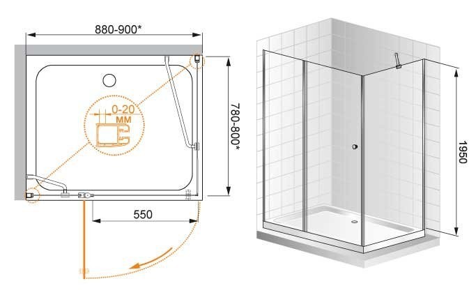 Приобрести cezares душевое ограждение elena 100-80см elena-w-ah-1-100/80-p-cr-l