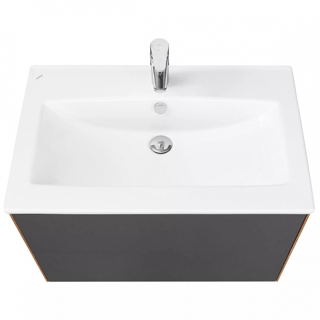 Приобрести тумба подвесная с раковиной акватон сохо 75 см, графит софт / дуб веллингтон